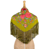 Xaile de flamenca verde azeite bordado - Ribes y Casals