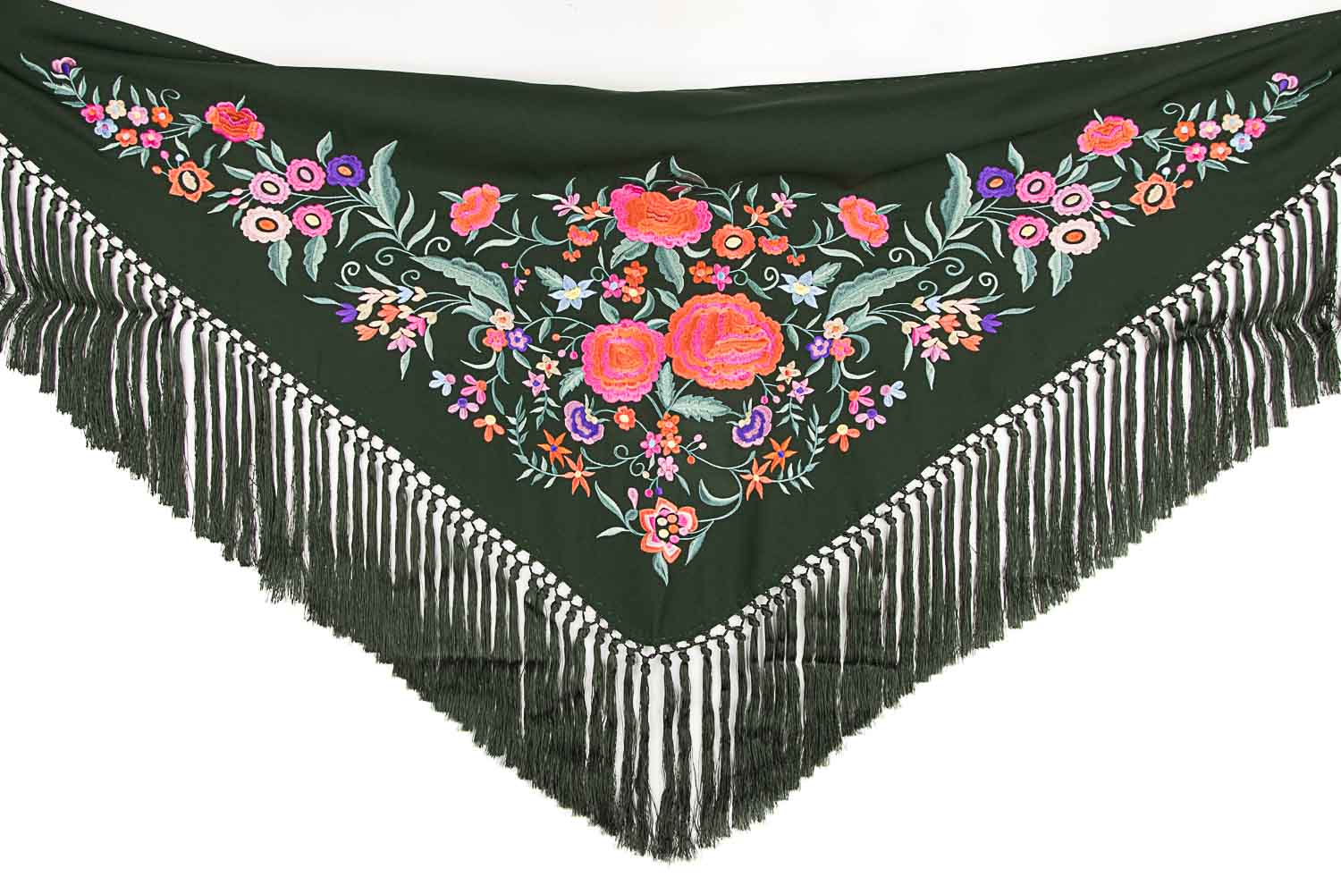 Xaile de flamenca verde escuro bordado - Ribes y Casals