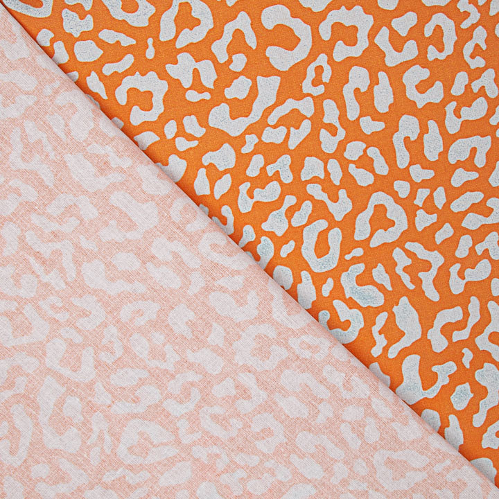 Percal estampado Nairobi laranja e azul claro - Ribes y Casals