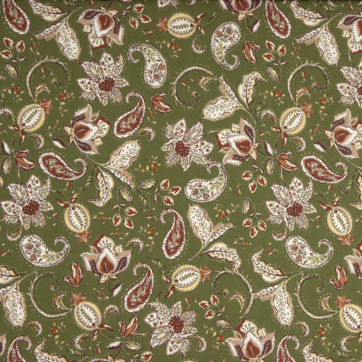 Viscose estampada em tom de azeitona Boheme - Ribes y Casals