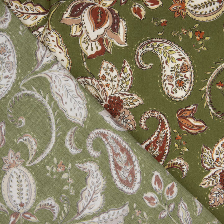 Viscose estampada em tom de azeitona Boheme - Ribes y Casals