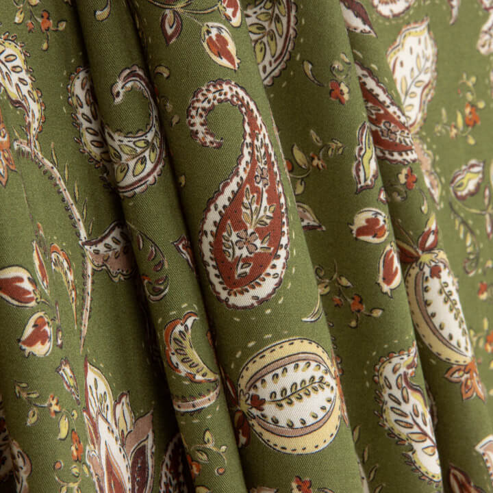 Viscose estampada em tom de azeitona Boheme - Ribes y Casals