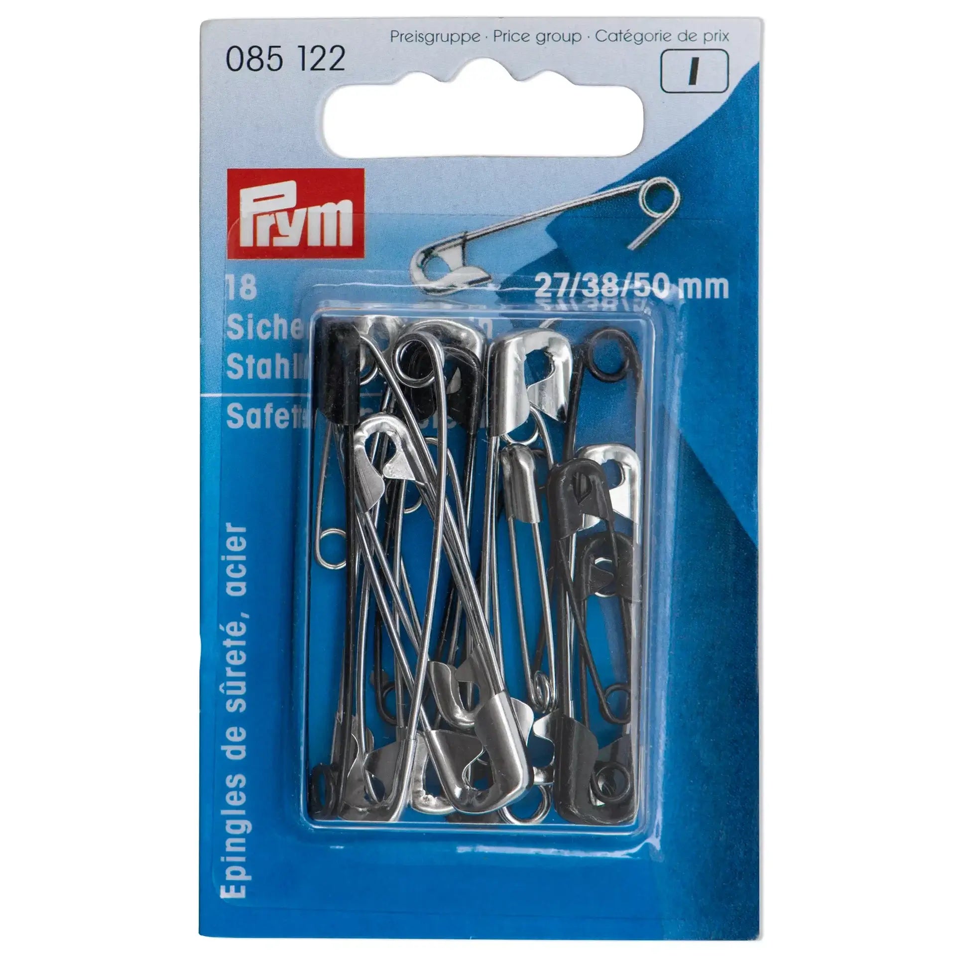Alfinetes de segurança Prym Sortidos 27/38/50 mm – 18 unidades - Ribes y Casals