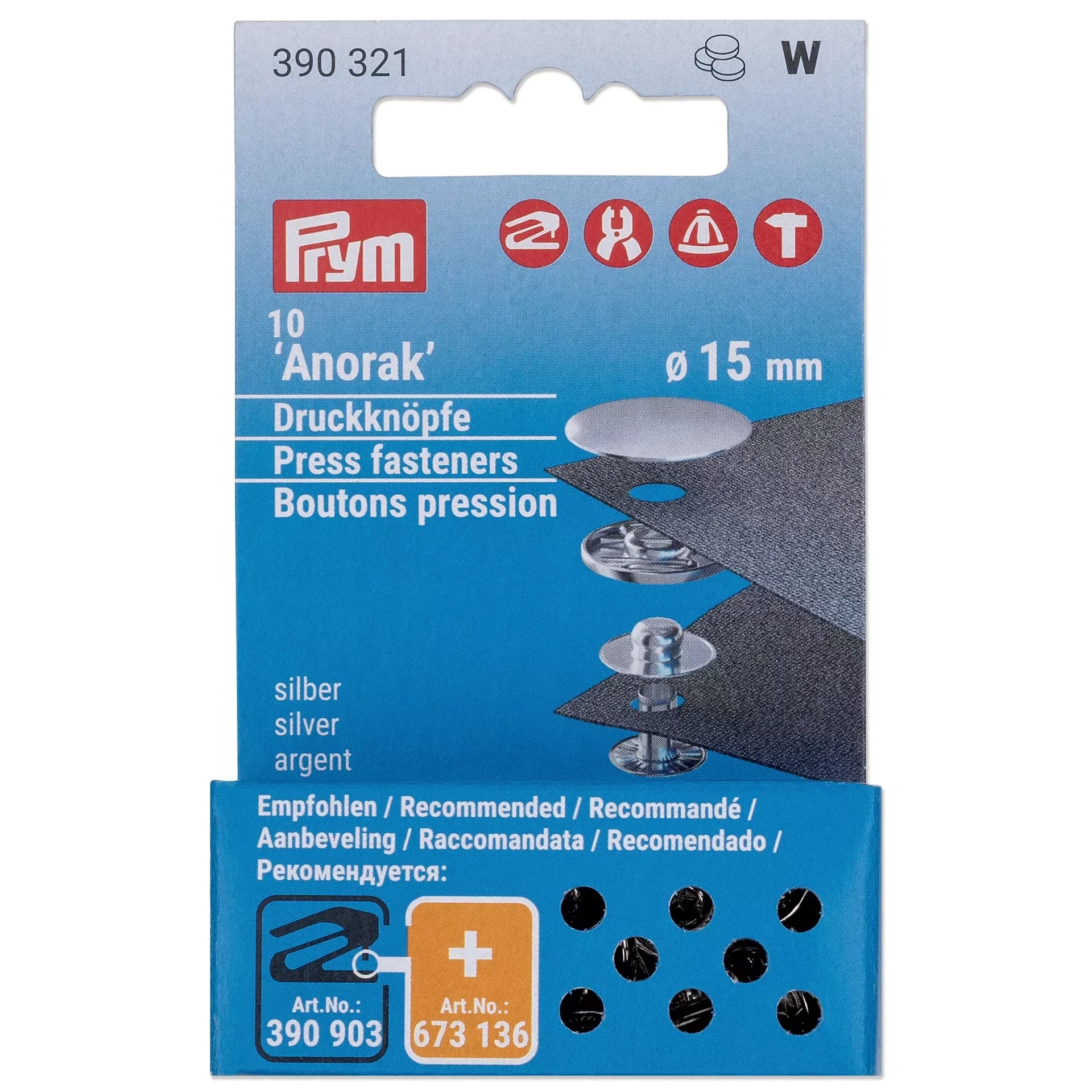 Botões de pressão de substituição Anorak Prym 390321 15 mm - Ribes y Casals
