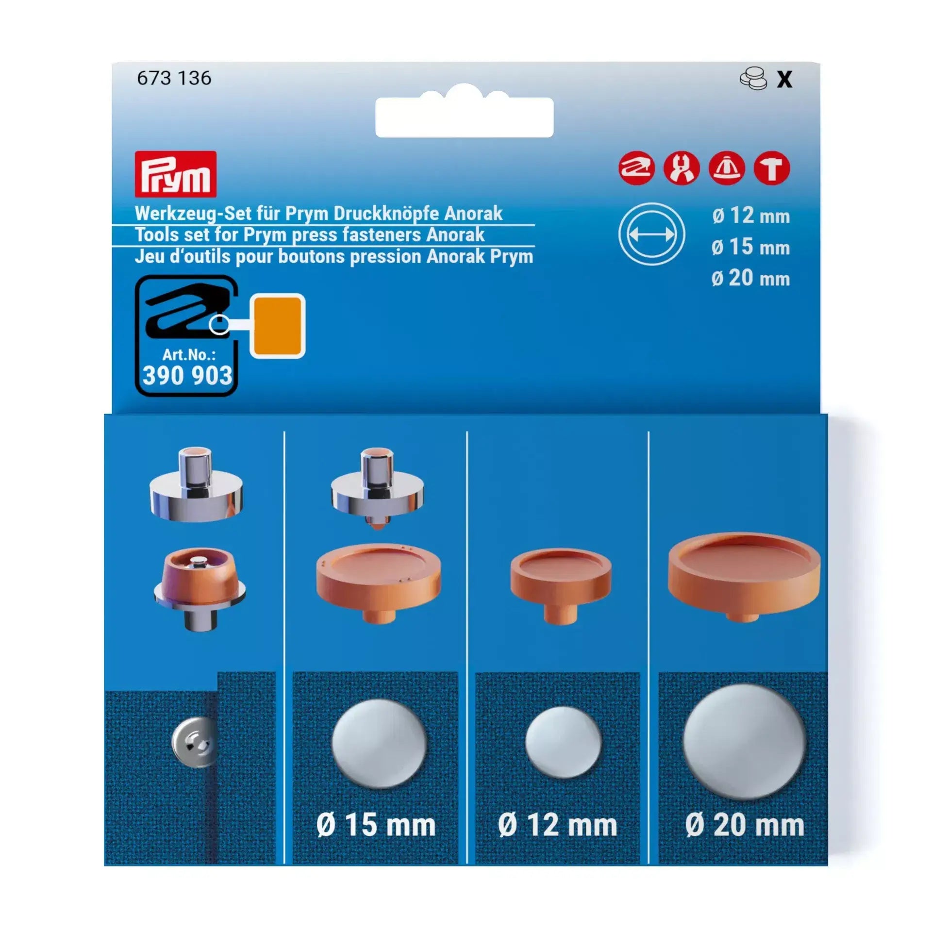 Conjunto de Ferramentas para Botões Anorak Prym 12, 15 e 20 mm - Ribes y Casals