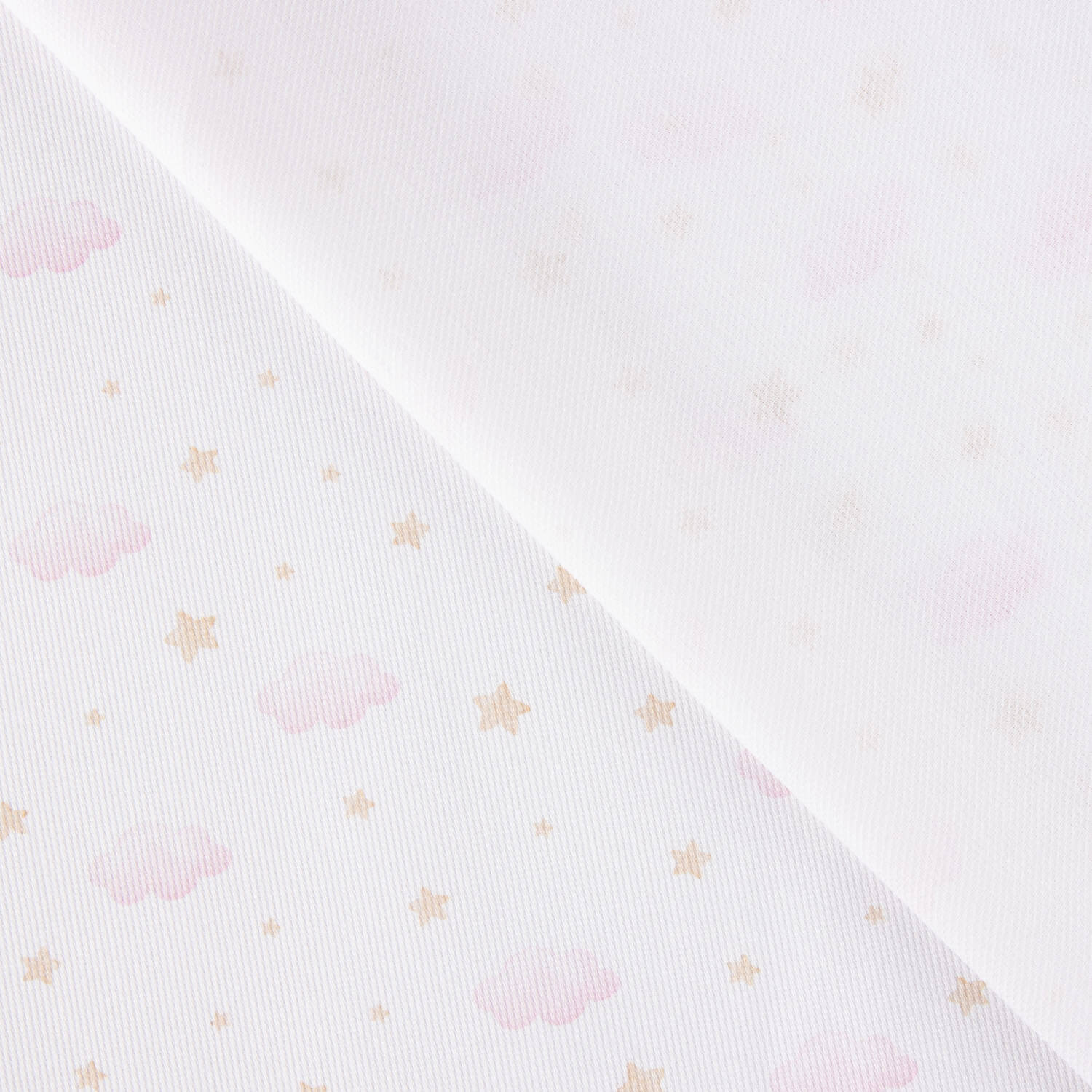 Piqué de algodão Nuvens e estrelas rosa - Ribes y Casals