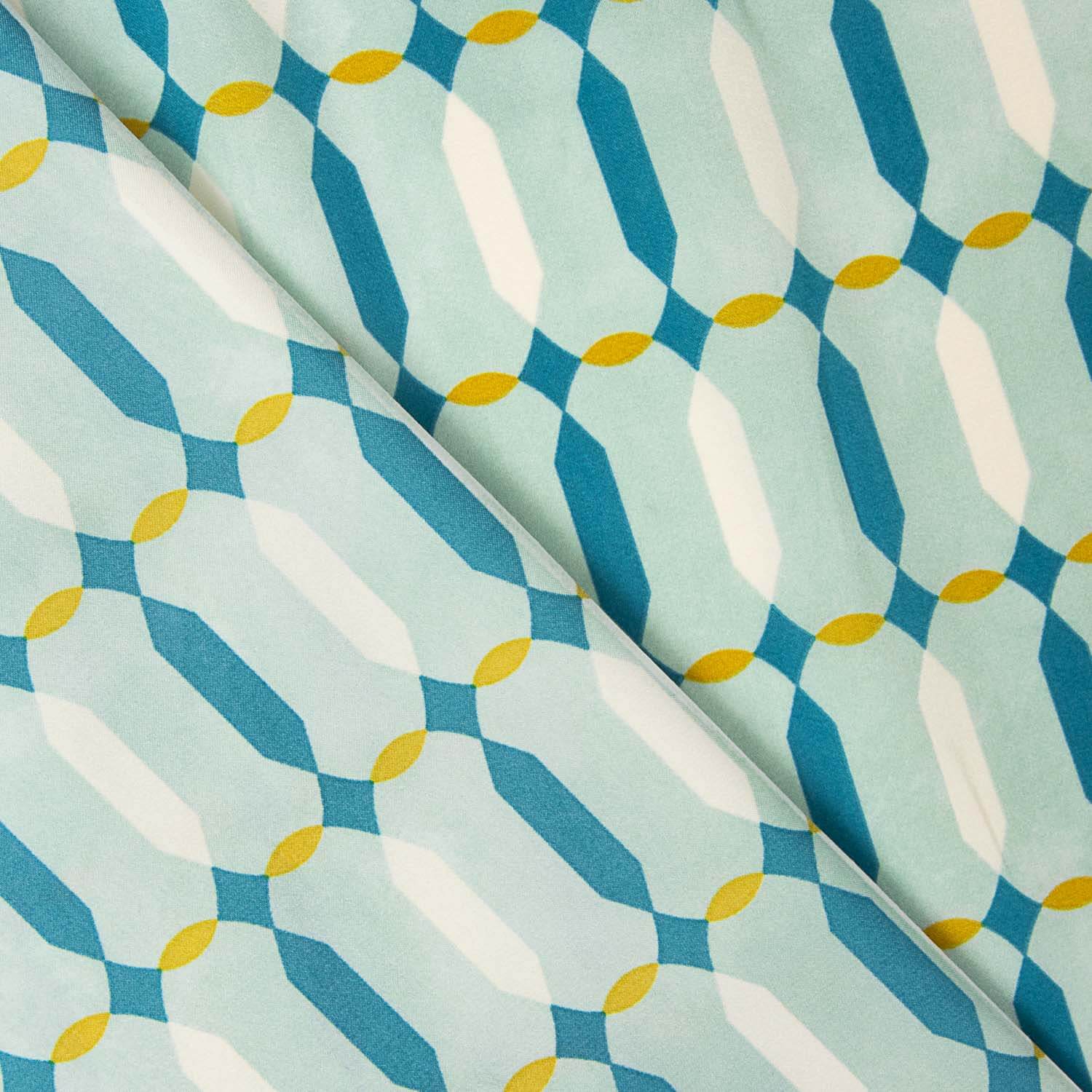 Viscose estampada com motivos geométricos verde-água - Ribes y Casals