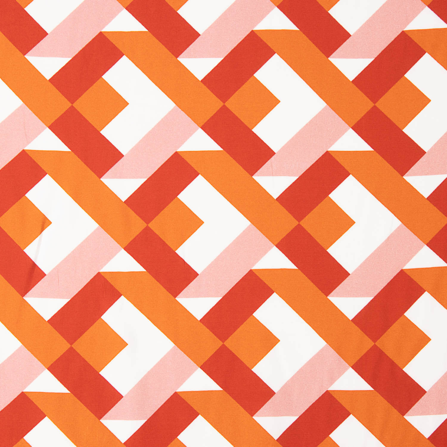 Viscose estampada com motivos geométricos em laranja e coral - Ribes y Casals