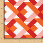 Viscose estampada com motivos geométricos em laranja e coral - Ribes y Casals