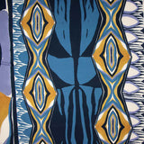 Viscose estampada com motivos geométricos em azul e mostarda - Ribes y Casals