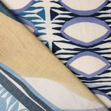 Viscose estampada com motivos geométricos em azul e mostarda - Ribes y Casals