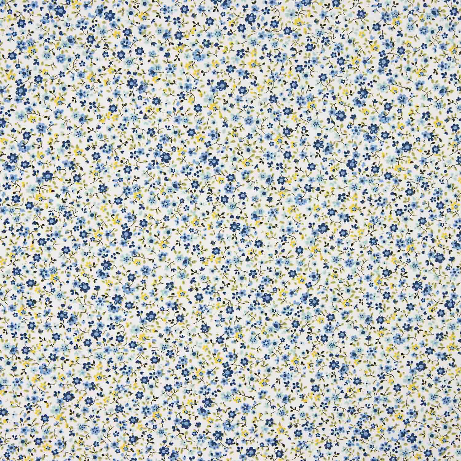 Popeline de algodão orgânico estampado com mil flores azuis - Ribes y Casals