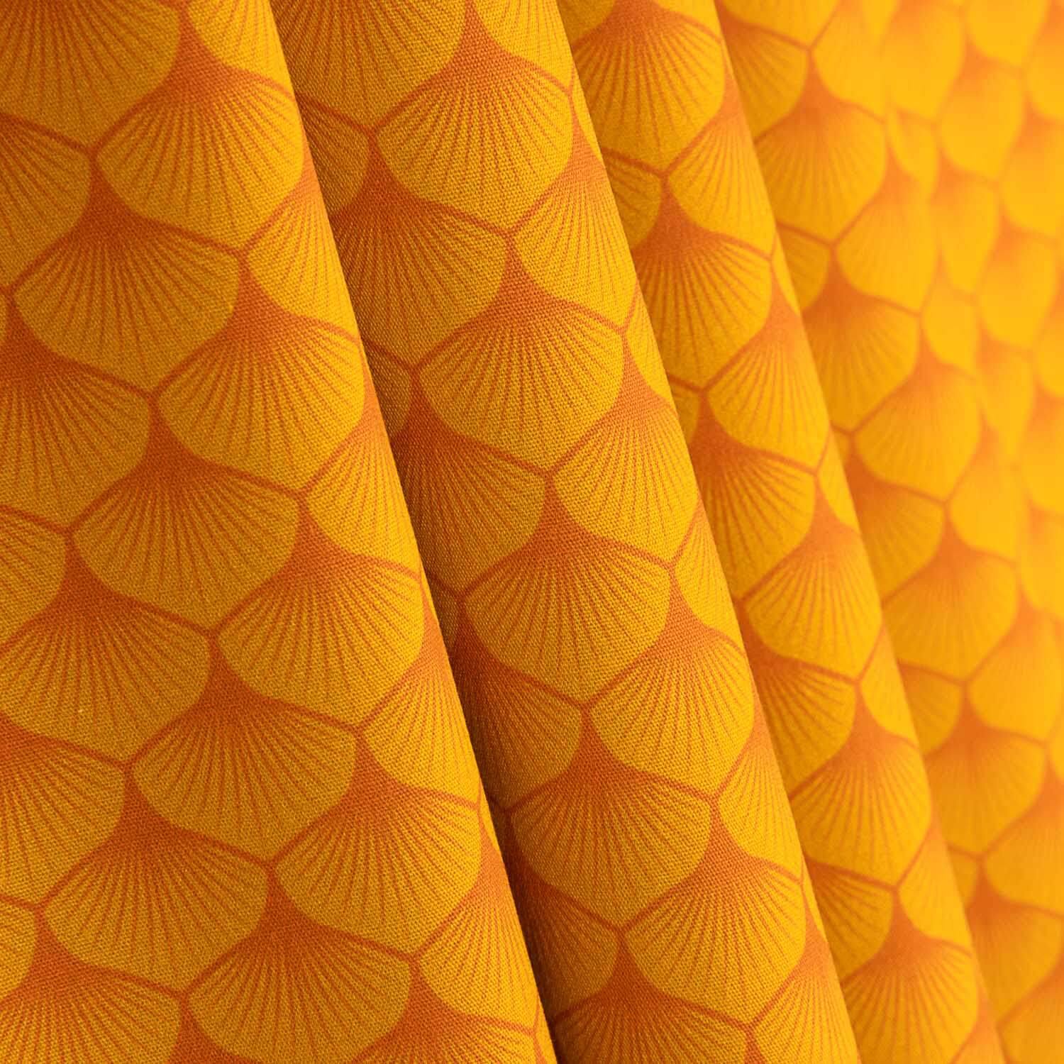 Popelina de Algodão Estampada com Leques Laranja - Ribes y Casals