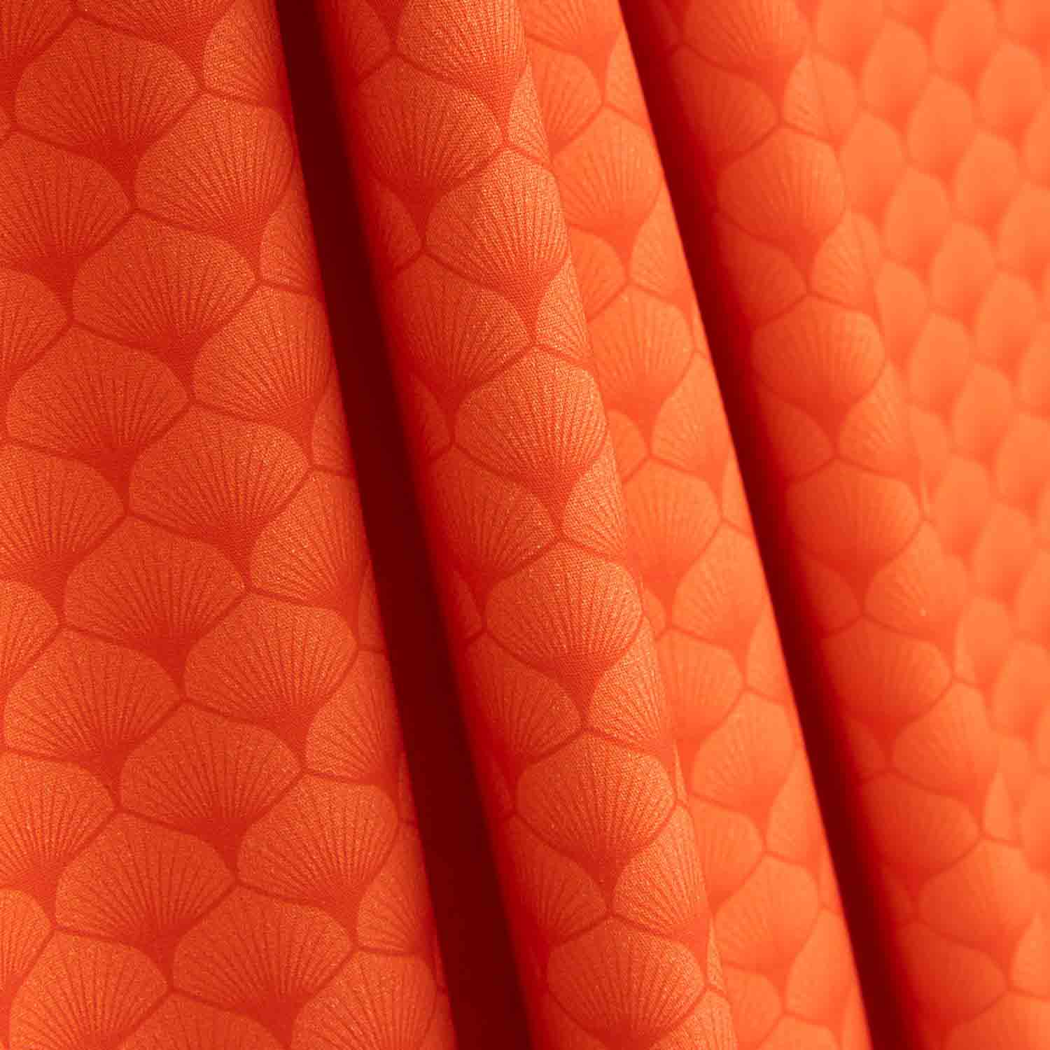 Popelina de Algodão Estampado com Leques Vermelho Coral - Ribes y Casals
