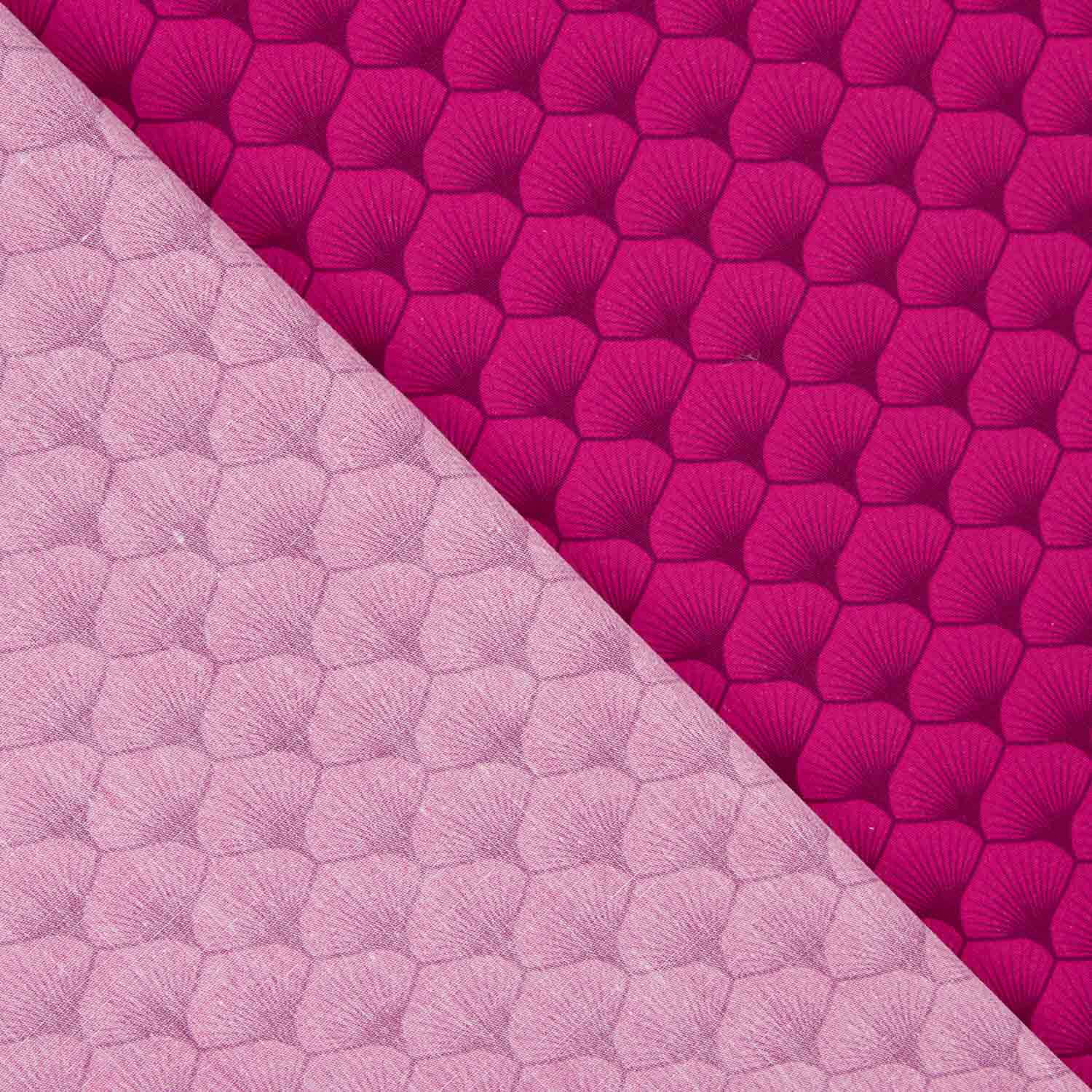 Popelina de Algodão Estampada com Leques Fúcsia - Ribes y Casals