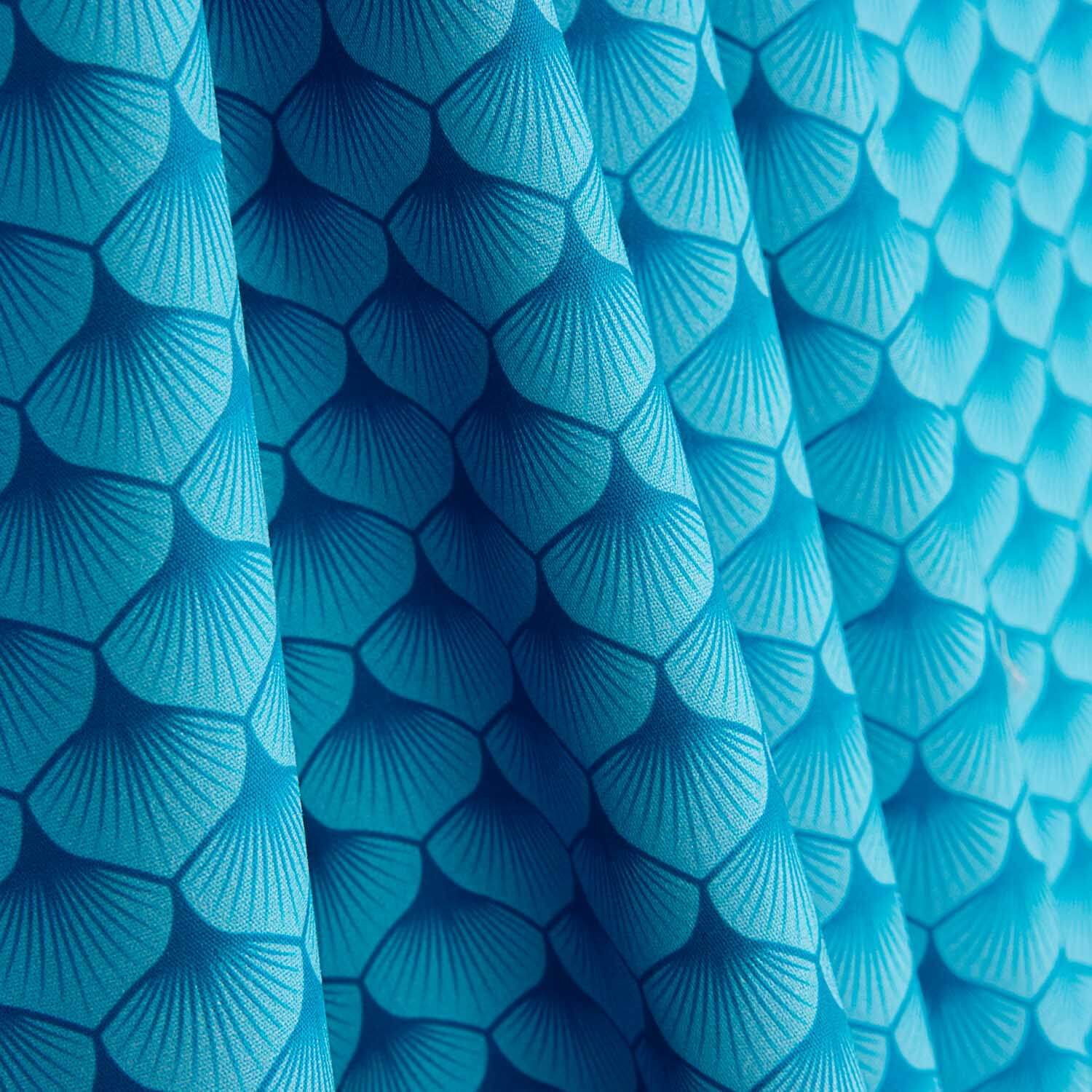 Popelina de Algodão Estampado com Leques Turquesa - Ribes y Casals