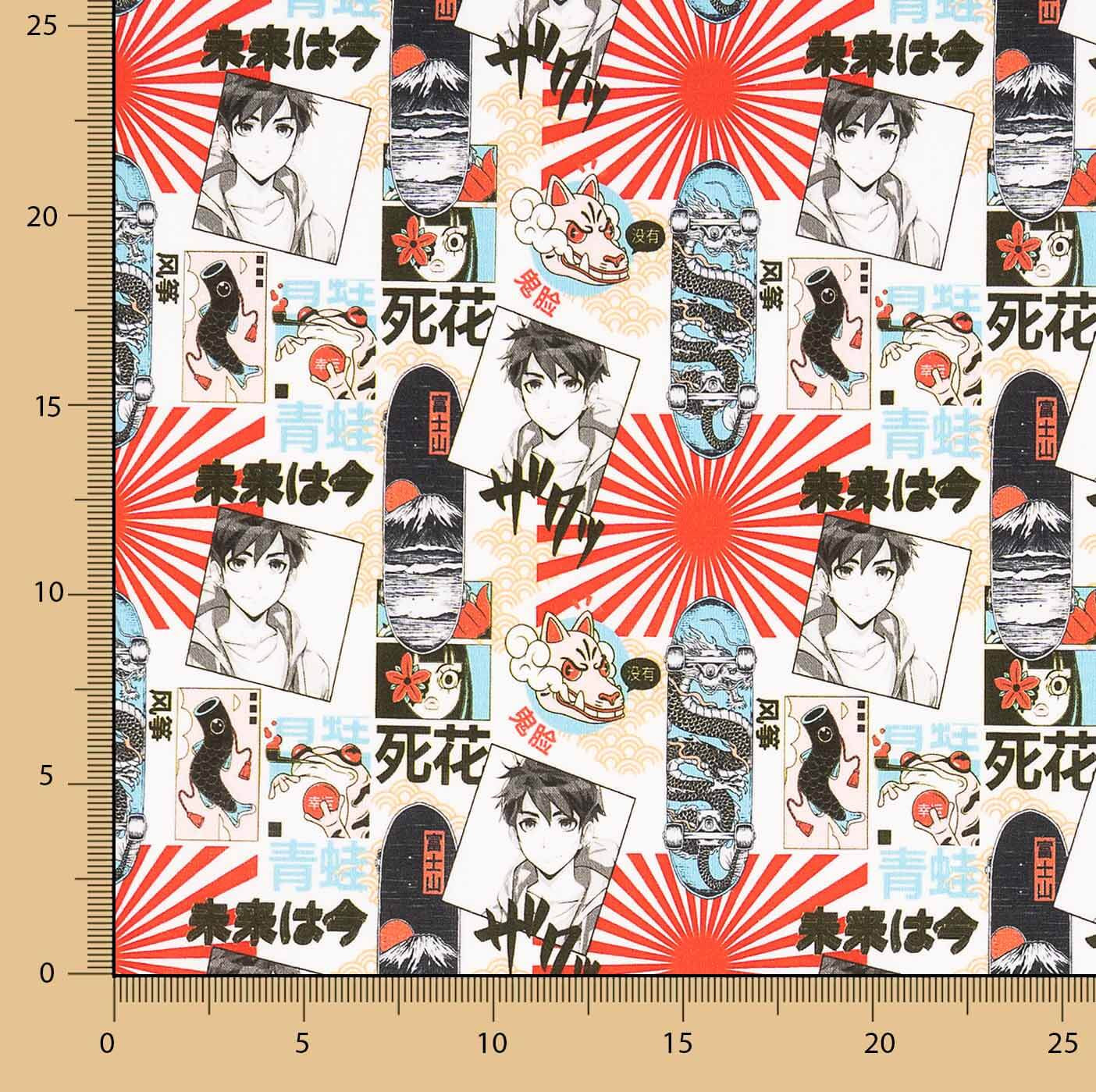 Popeline de algodão estampado com manga japonesa - Ribes y Casals