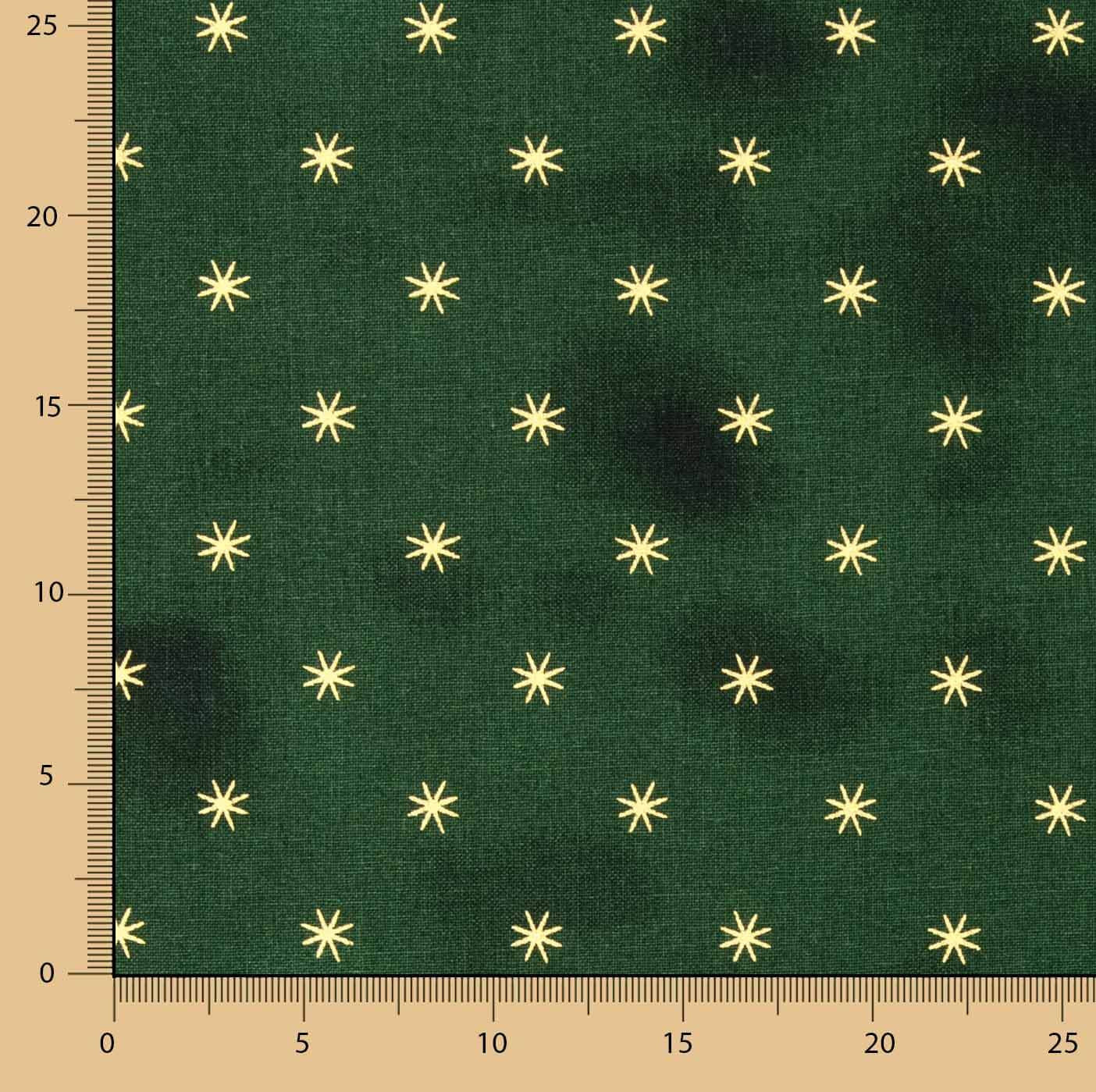 Popeline Natal Estrelas Douradas em Verde - Ribes y Casals