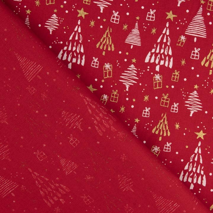 Popelina estampada «Bosque natalício vermelho» - Ribes y Casals