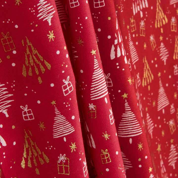 Popelina estampada «Bosque natalício vermelho» - Ribes y Casals