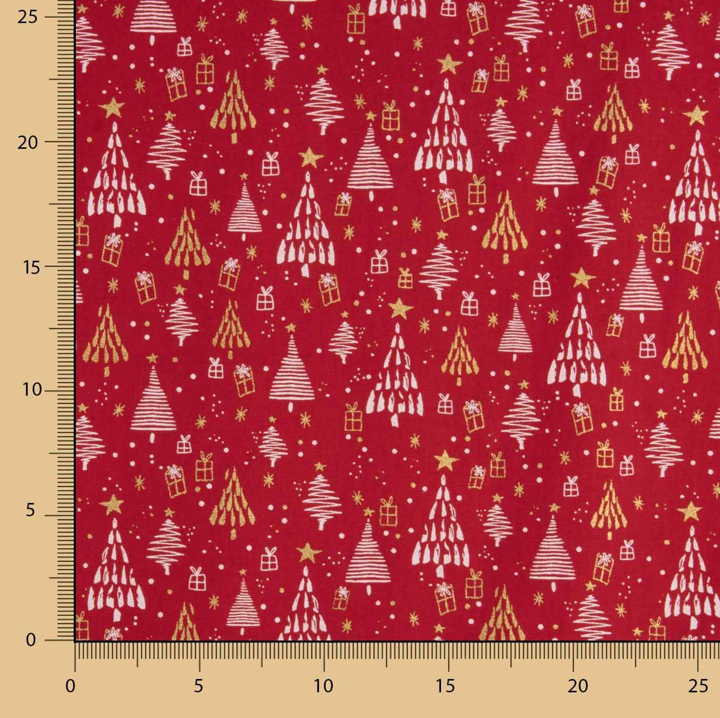 Popelina estampada «Bosque natalício vermelho» - Ribes y Casals