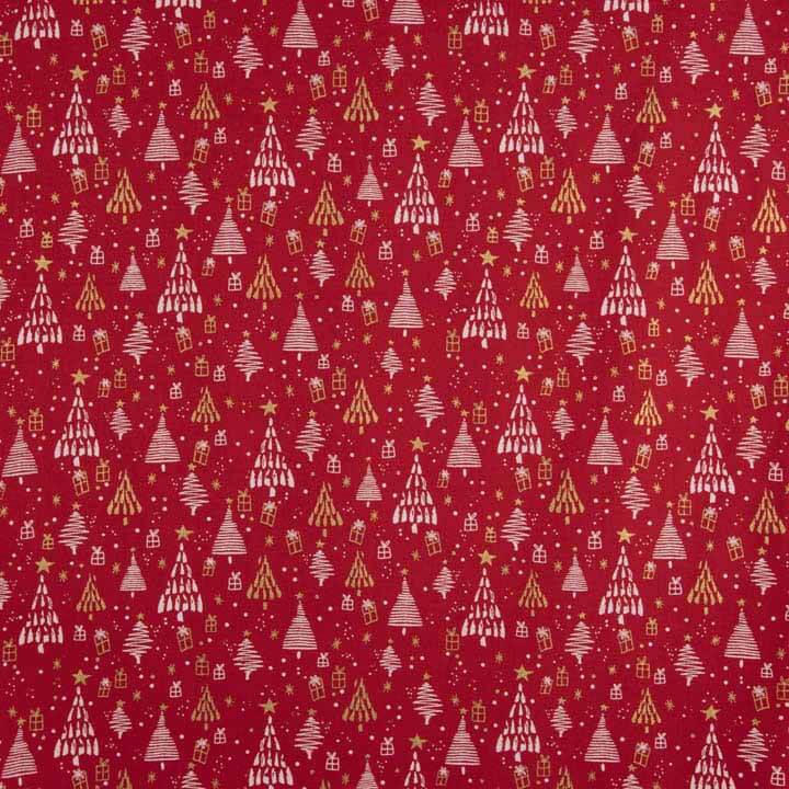 Popelina estampada «Bosque natalício vermelho» - Ribes y Casals