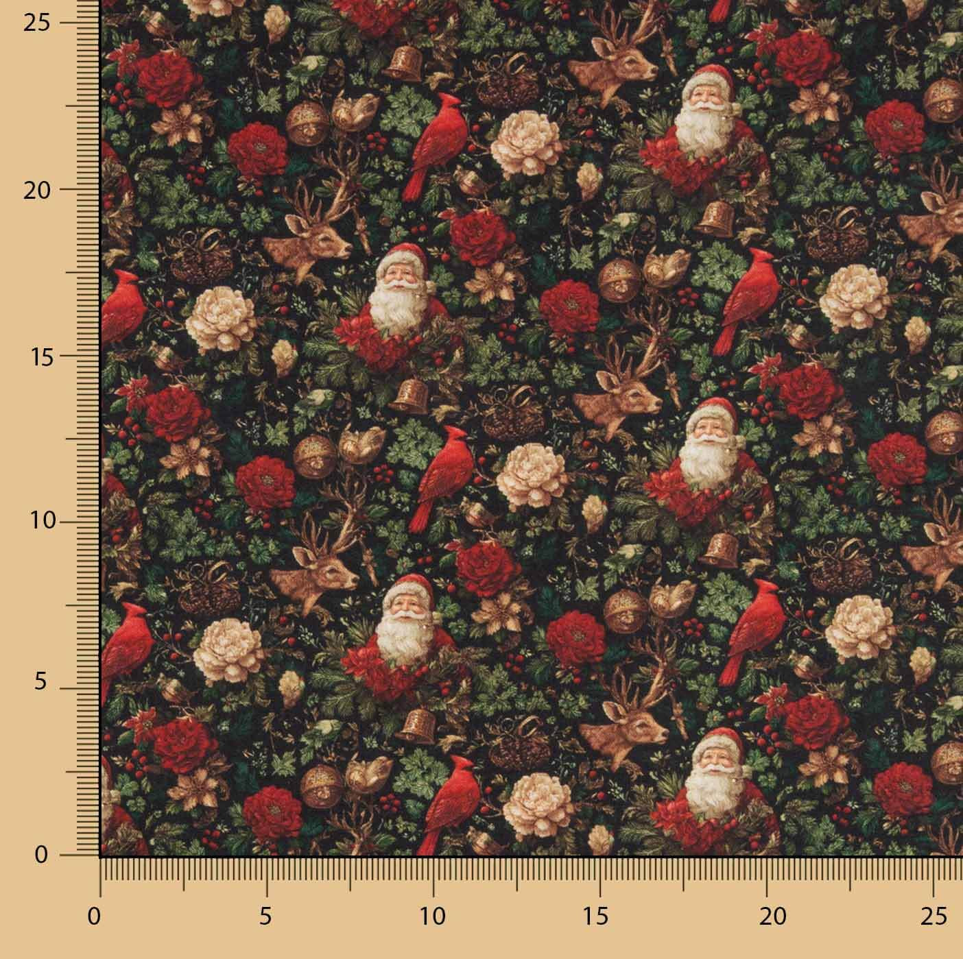 Popelina estampada com motivos natalícios: Pai Natal e cardeais - Ribes y Casals