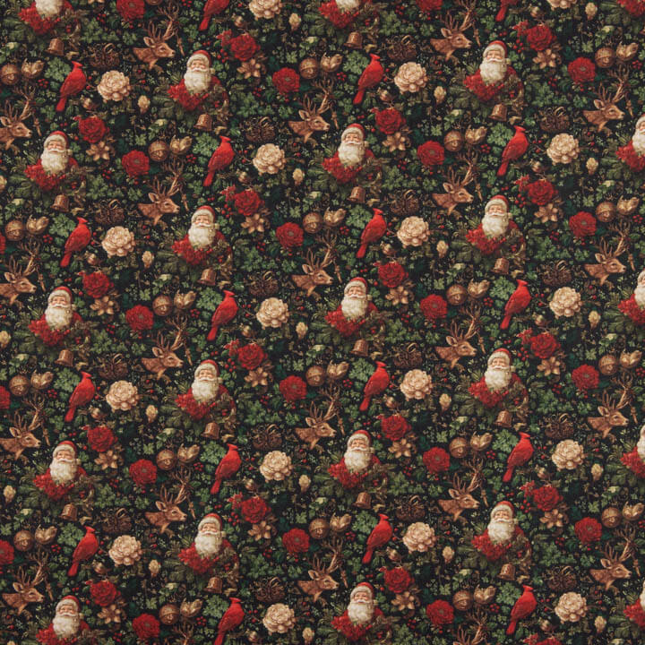 Popelina estampada com motivos natalícios: Pai Natal e cardeais - Ribes y Casals