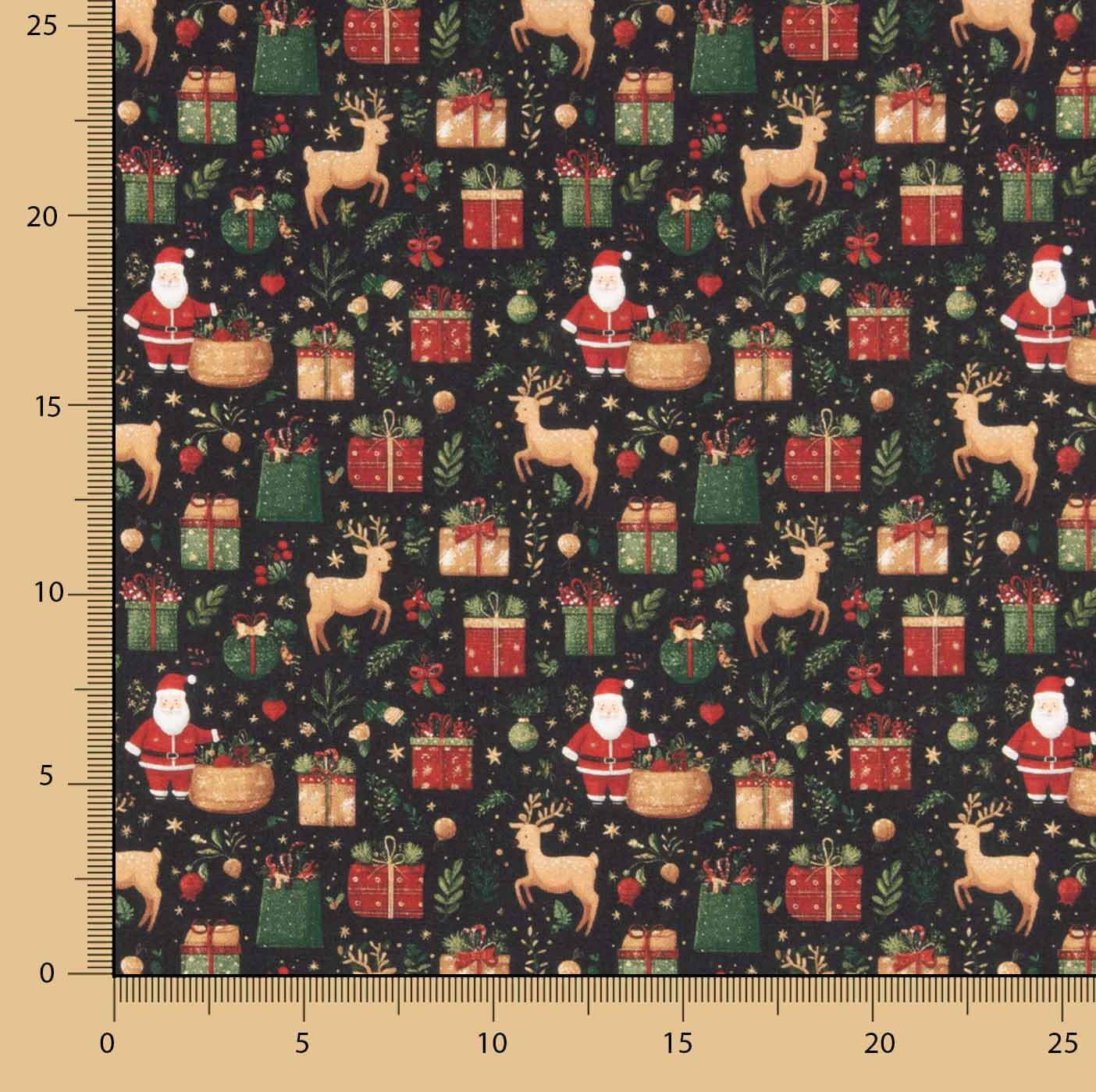 Popelina estampada com motivos natalícios: Pai Natal e renas - Ribes y Casals