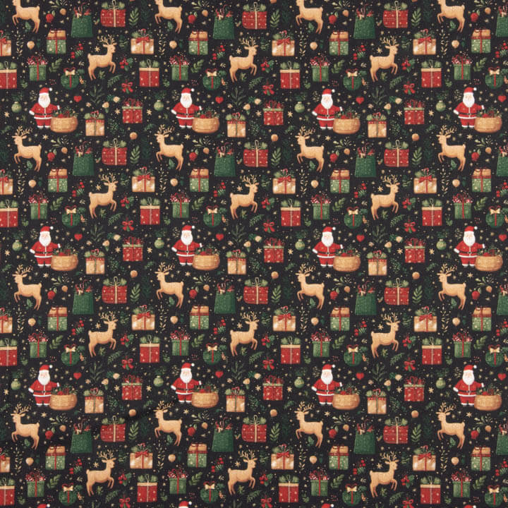 Popelina estampada com motivos natalícios: Pai Natal e renas - Ribes y Casals