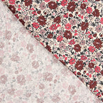 Sarja de viscose com padrão de flores em rosa e bordô - Ribes y Casals