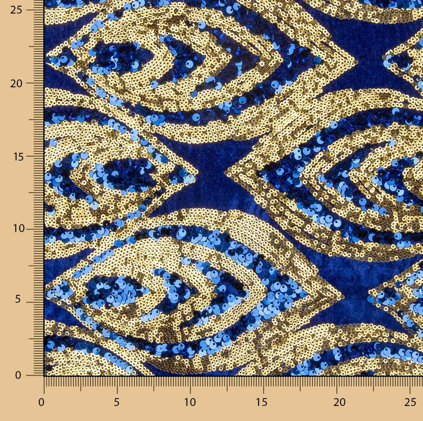 Veludo azul com lantejoulas douradas - Ribes y Casals