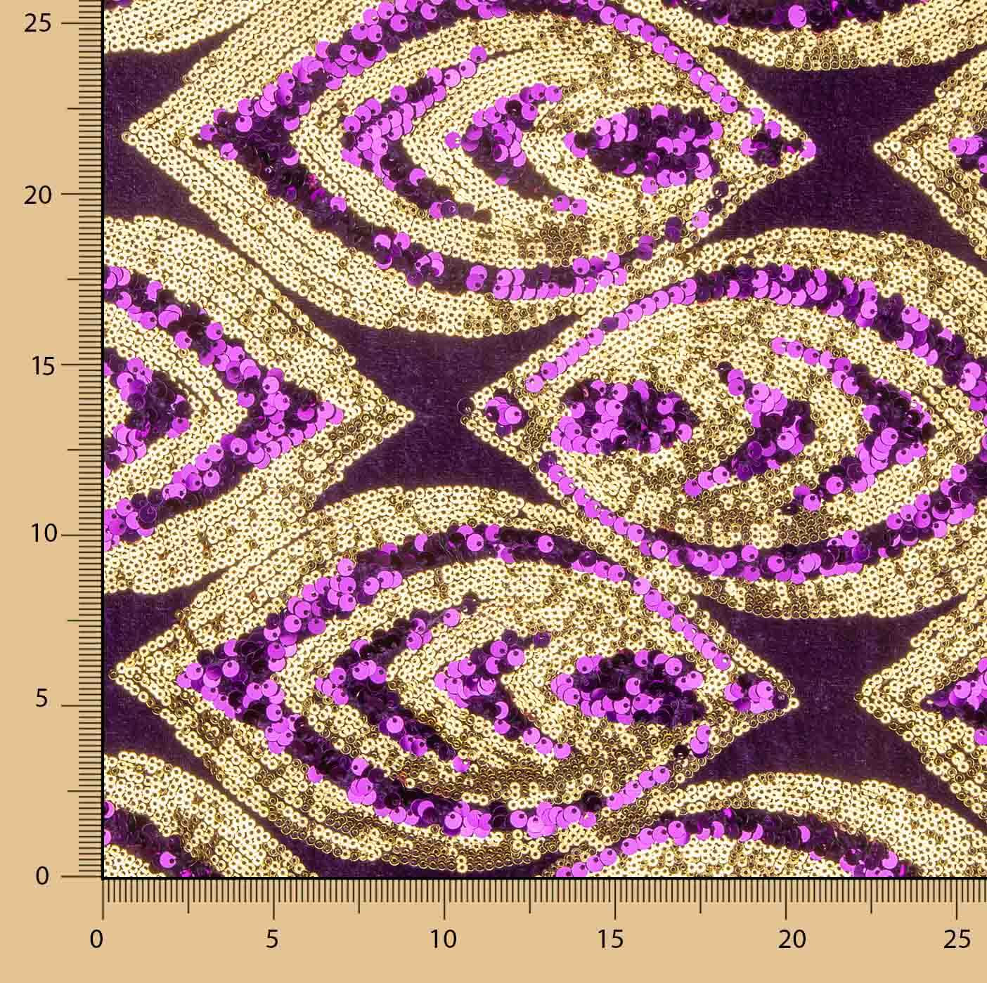 Veludo roxo com lantejoulas douradas - Ribes y Casals