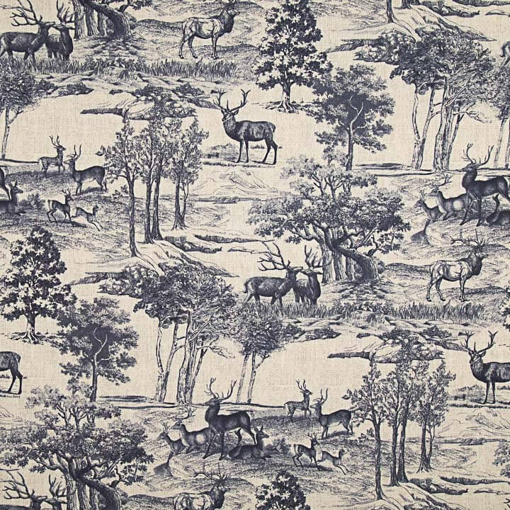 Loneta com efeito de tecido de linho «Bosque de Ciervos» azul-marinho - Ribes y Casals