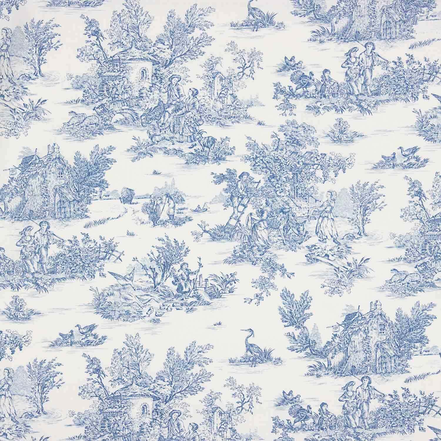Lençol de algodão Toile de Jouy azul - Ribes y Casals