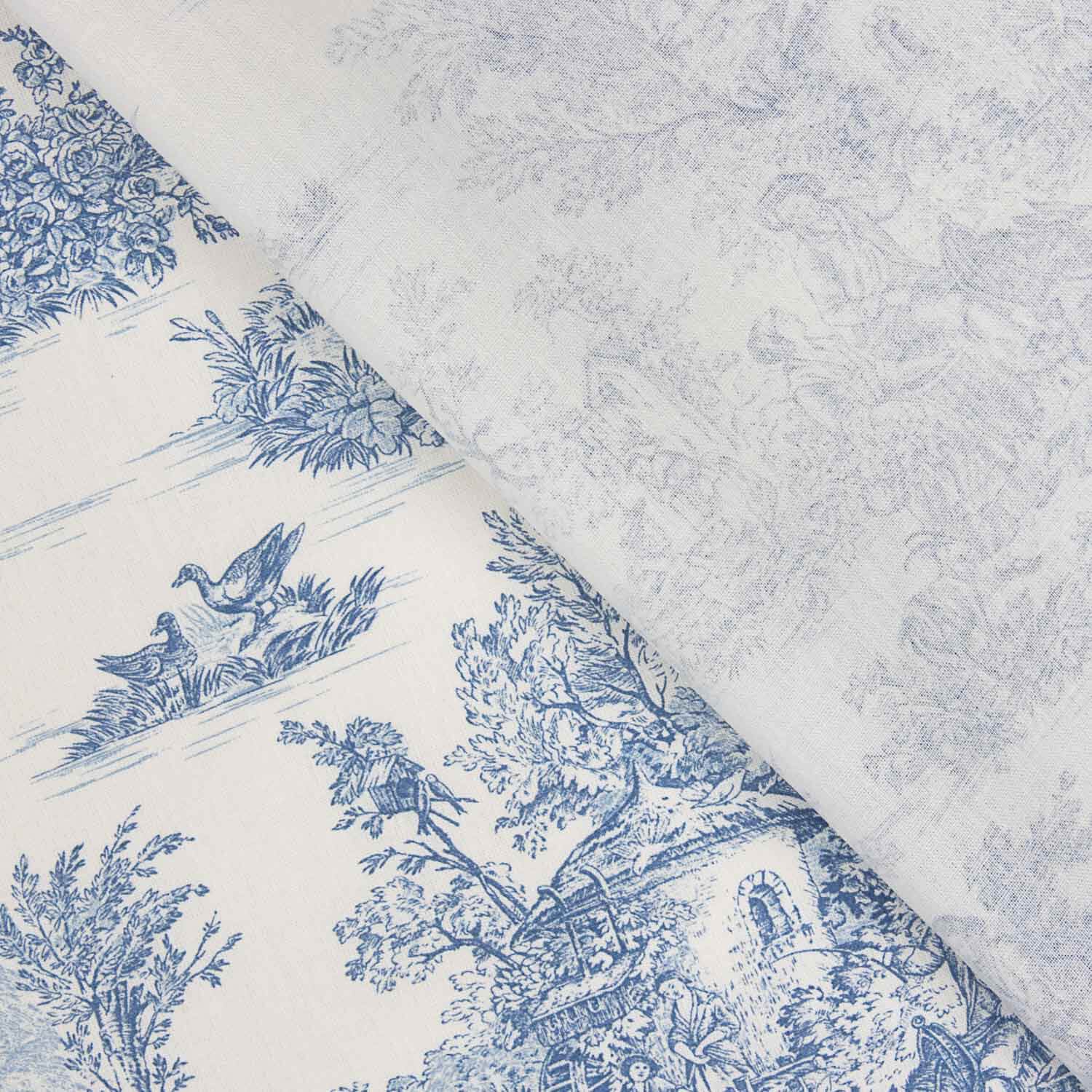 Lençol de algodão Toile de Jouy azul - Ribes y Casals