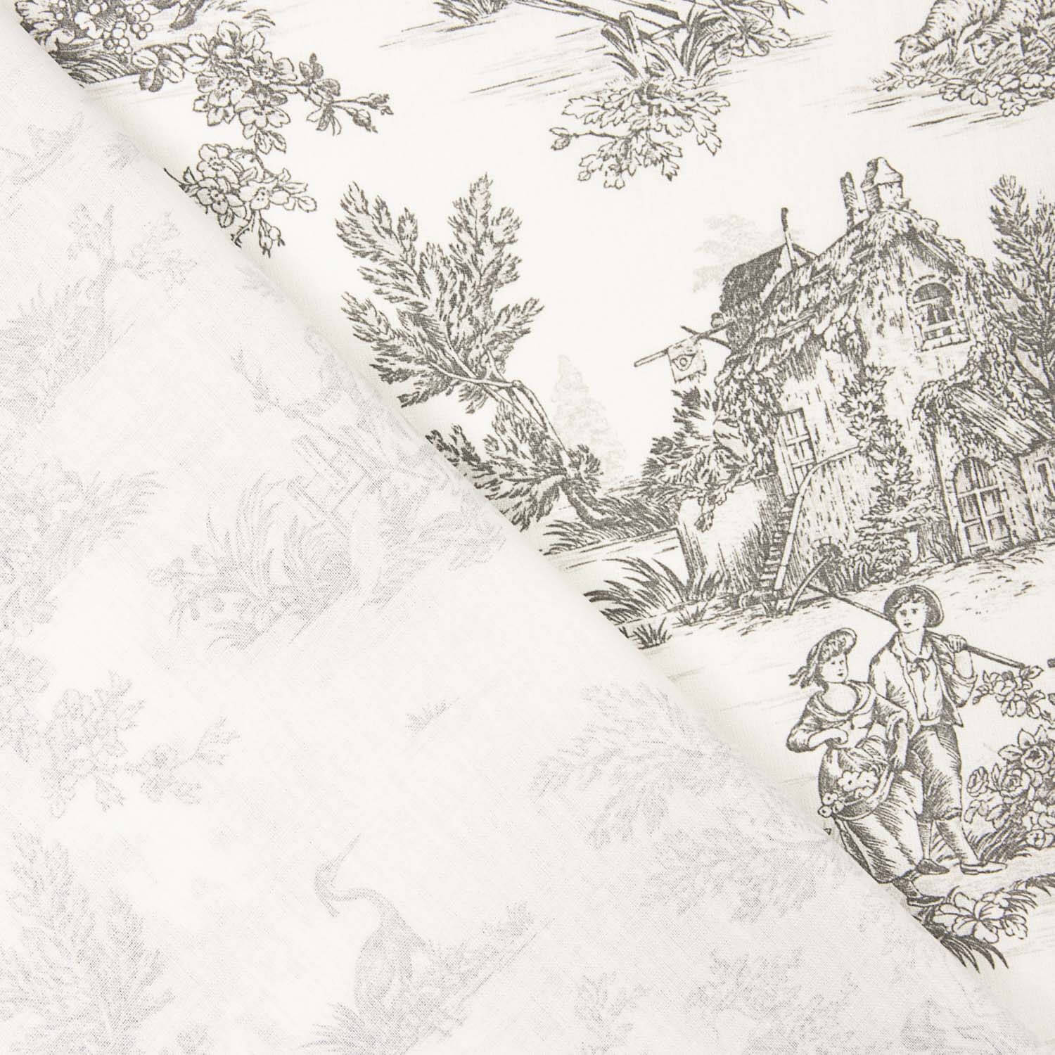 Lençol de algodão Toile de Jouy cinzento - Ribes y Casals
