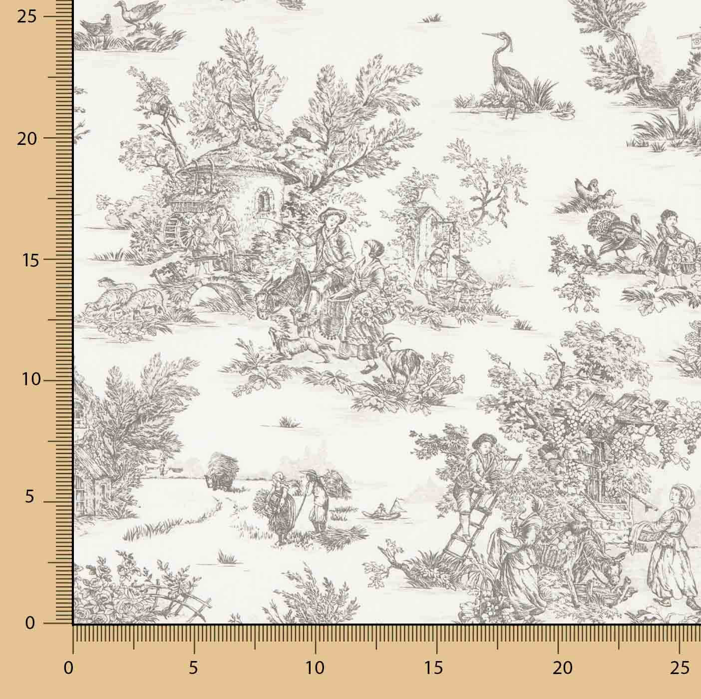 Lençol de algodão Toile de Jouy cinzento - Ribes y Casals