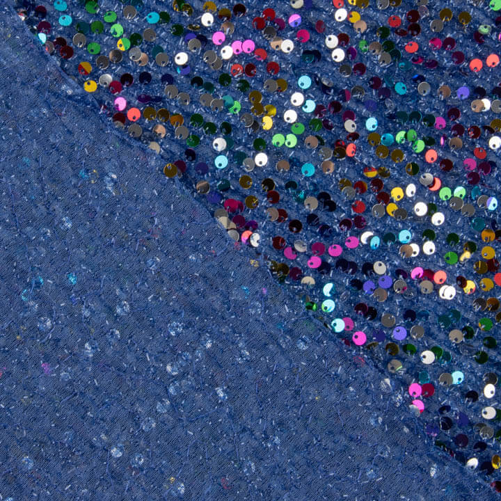 Tule Fantasia Azul com Lantejoulas Multicoloridas - Ribes y Casals
