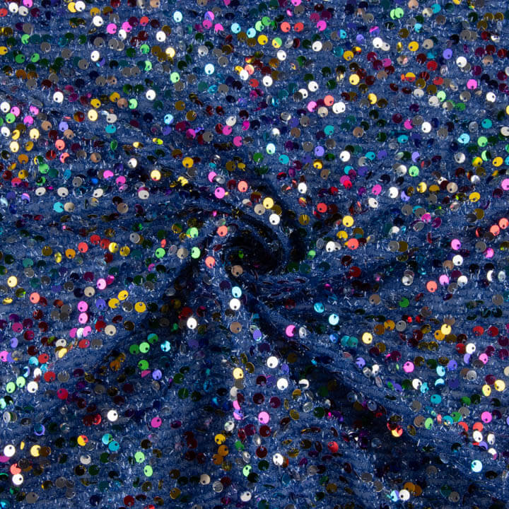 Tule Fantasia Azul com Lantejoulas Multicoloridas - Ribes y Casals