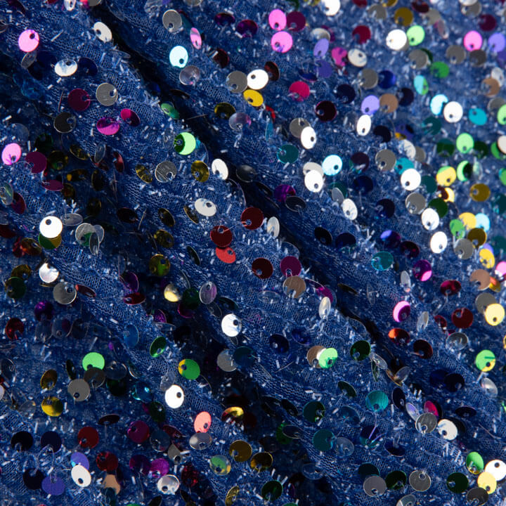 Tule Fantasia Azul com Lantejoulas Multicoloridas - Ribes y Casals
