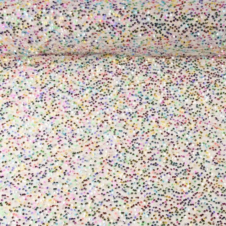 Tule Fantasia Branco com Tecido de Lantejoulas Multicoloridas - Ribes y Casals