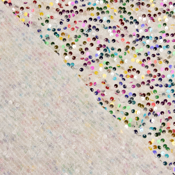 Tule Fantasia Branco com Tecido de Lantejoulas Multicoloridas - Ribes y Casals