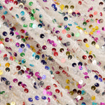 Tule Fantasia Branco com Tecido de Lantejoulas Multicoloridas - Ribes y Casals