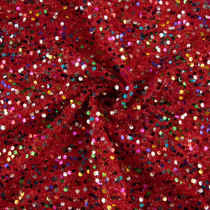 Tule Fantasia Vermelho com Tecido de Lantejoulas Multicoloridas - Ribes y Casals