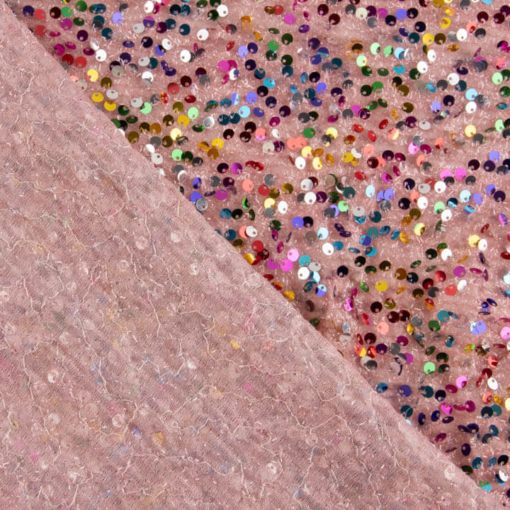Tule Fantasia Rosa com Lantejoulas Multicoloridas - Ribes y Casals