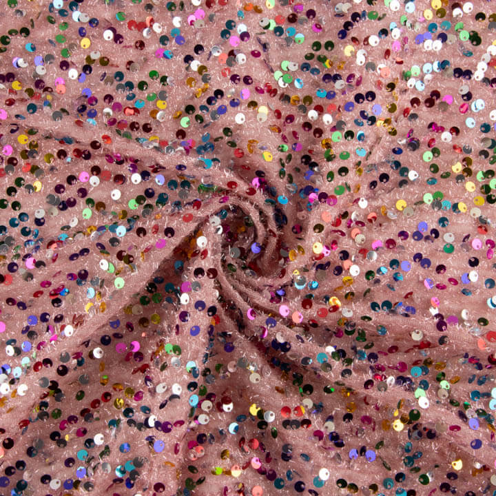Tule Fantasia Rosa com Lantejoulas Multicoloridas - Ribes y Casals