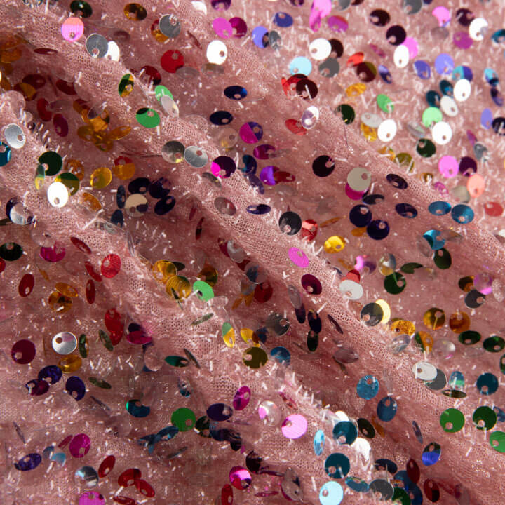 Tule Fantasia Rosa com Lantejoulas Multicoloridas - Ribes y Casals