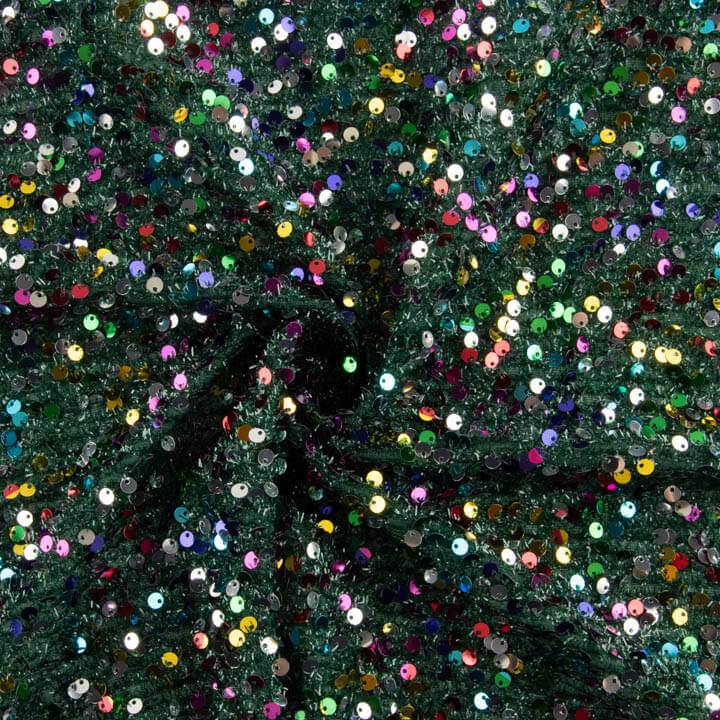 Tule Fantasia Verde com Tecido de Lantejoulas Multicoloridas - Ribes y Casals