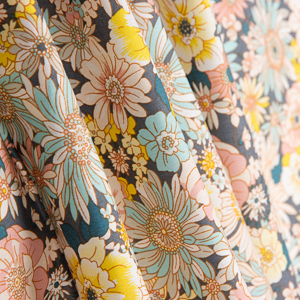 Popeline Algodão Flor Silvestre Rosa - Ribes y Casals